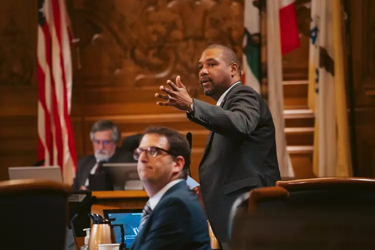 Supervisor Shamann Walton attends the Board of Supervisors meeting within the Board of Supervisors Chambers at City Hall in San Francisco, Calif. on Tuesday, Feb. 28, 2023. | Michaela Vatcheva for The Standard