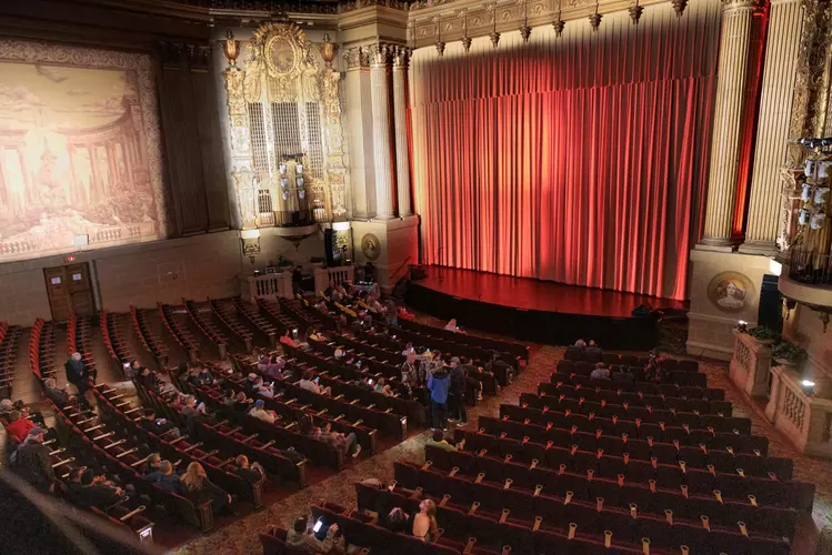 The Castro Theatre’s orchestra seats and stage on June 2, 2023 | Isaac Ceja/The Standard