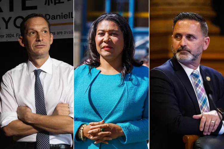 A composite image shows San Francisco mayoral candidate Daniel Lurie, left, San Francisco Mayor London Breed, center, and San Francisco Supervisor Ahsha Safaí. All 3, among others, will run for mayor San Francisco in 2024.