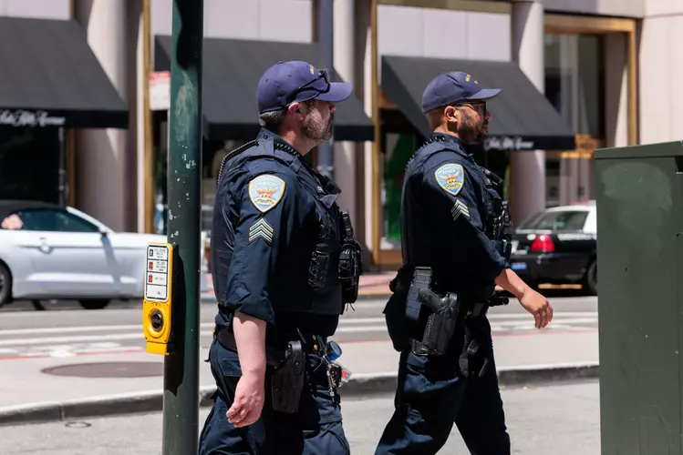 San Francisco Police Department officers patrol the streets in San Francisco on Tuesday. | Isaac Ceja/The Standard