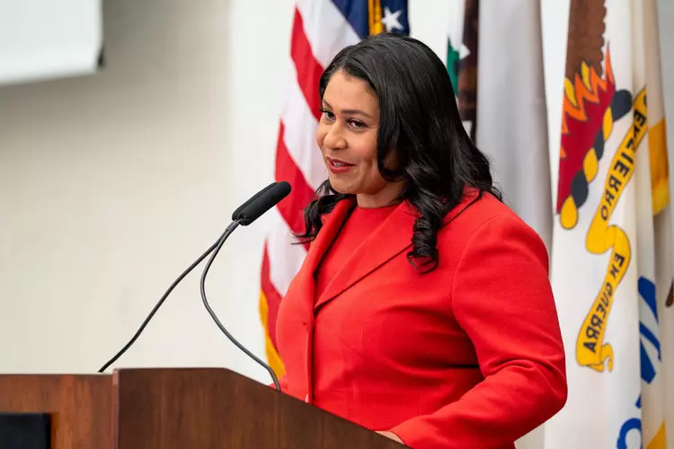 Mayor London Breed talks about the balanced budget and key priorities for the city in San Francisco, on Wednesday, May 31, 2023. | Justin Katigbak for The Standard